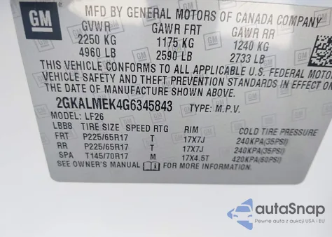 2016 GMC Terrain Sle-1 из США, поврежденный, VIN 2GKALMEK4G6345843